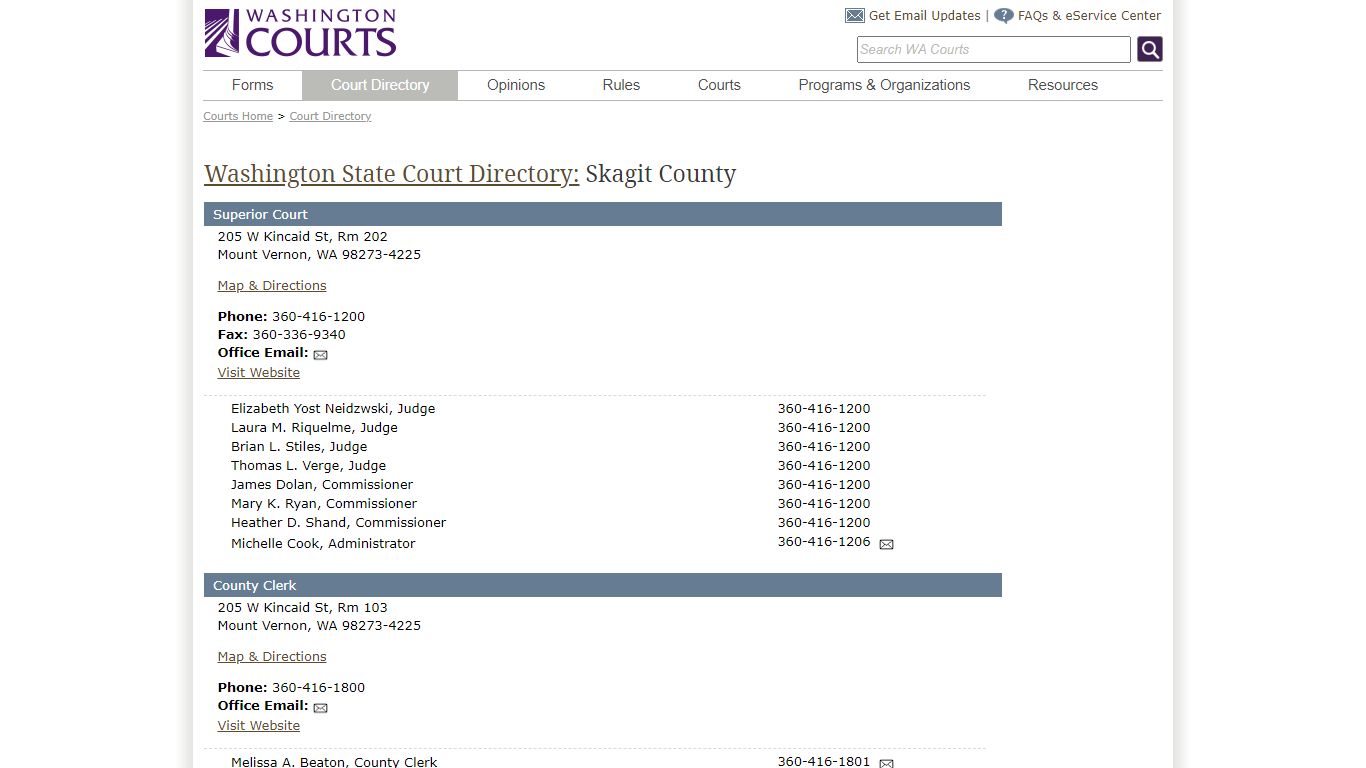 Washington State Courts - Court Directory